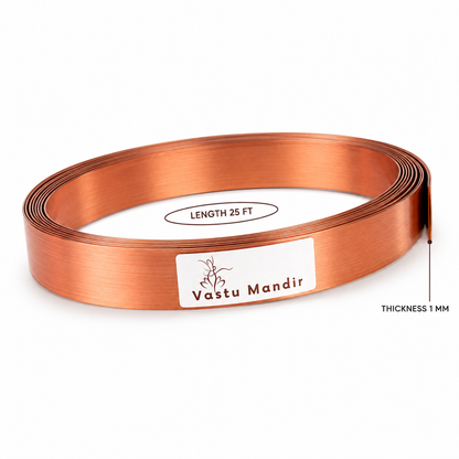 Pure copper Vastu strip coil labelled 25 feet and 1 mm thickness