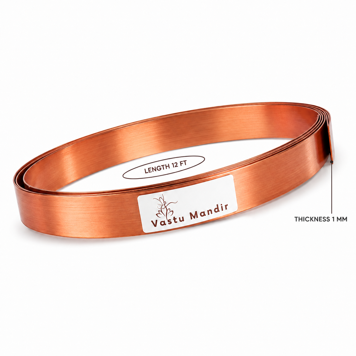 Pure copper Vastu strip coil labelled 12 feet and 1 mm thickness