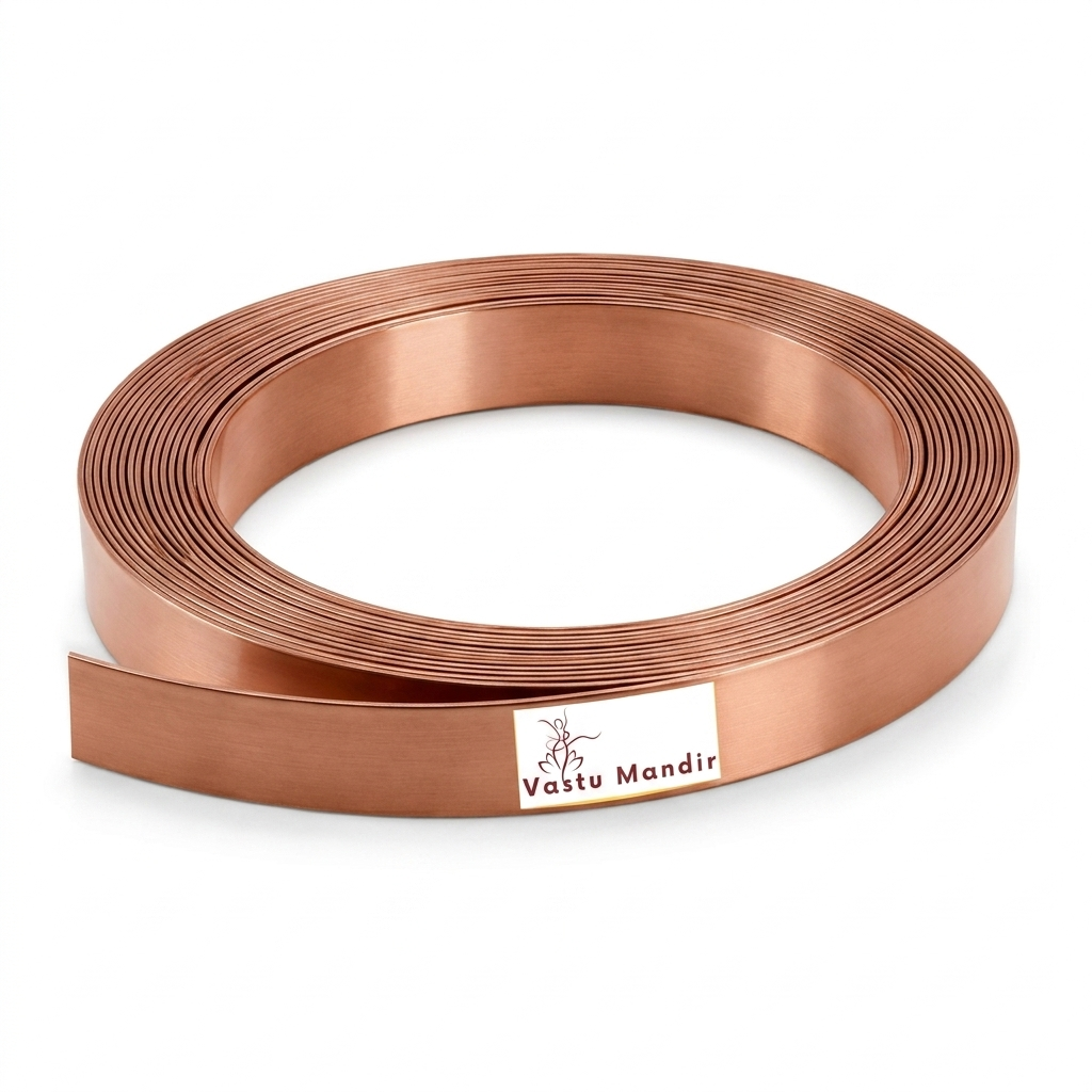 Pure copper Vastu strip roll with Vastu Mandir branding on white