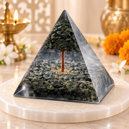 Pyrite Tree Orgone Pyramid Vastu Remedy for Wealth Magnetism, Financial Luck and Aura Protection with Natural Gemstone Energy for Home and Office Placement | 8 cm | 150 g