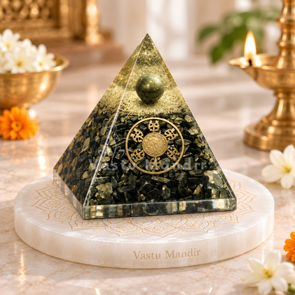 Pyrite Zibu Coin Pyramid Vastu Remedy for Wealth Magnetism, and Energy Protection for Home, Office, Business and Prosperity Placement | 8 cm | 140 g
