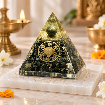 Pyrite Zibu Coin Pyramid Vastu Remedy for Wealth Magnetism, and Energy Protection for Home, Office, Business and Prosperity Placement | 8 cm | 140 g