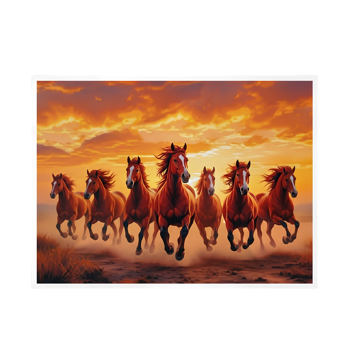 Alternate full view of the red seven running horses wall art