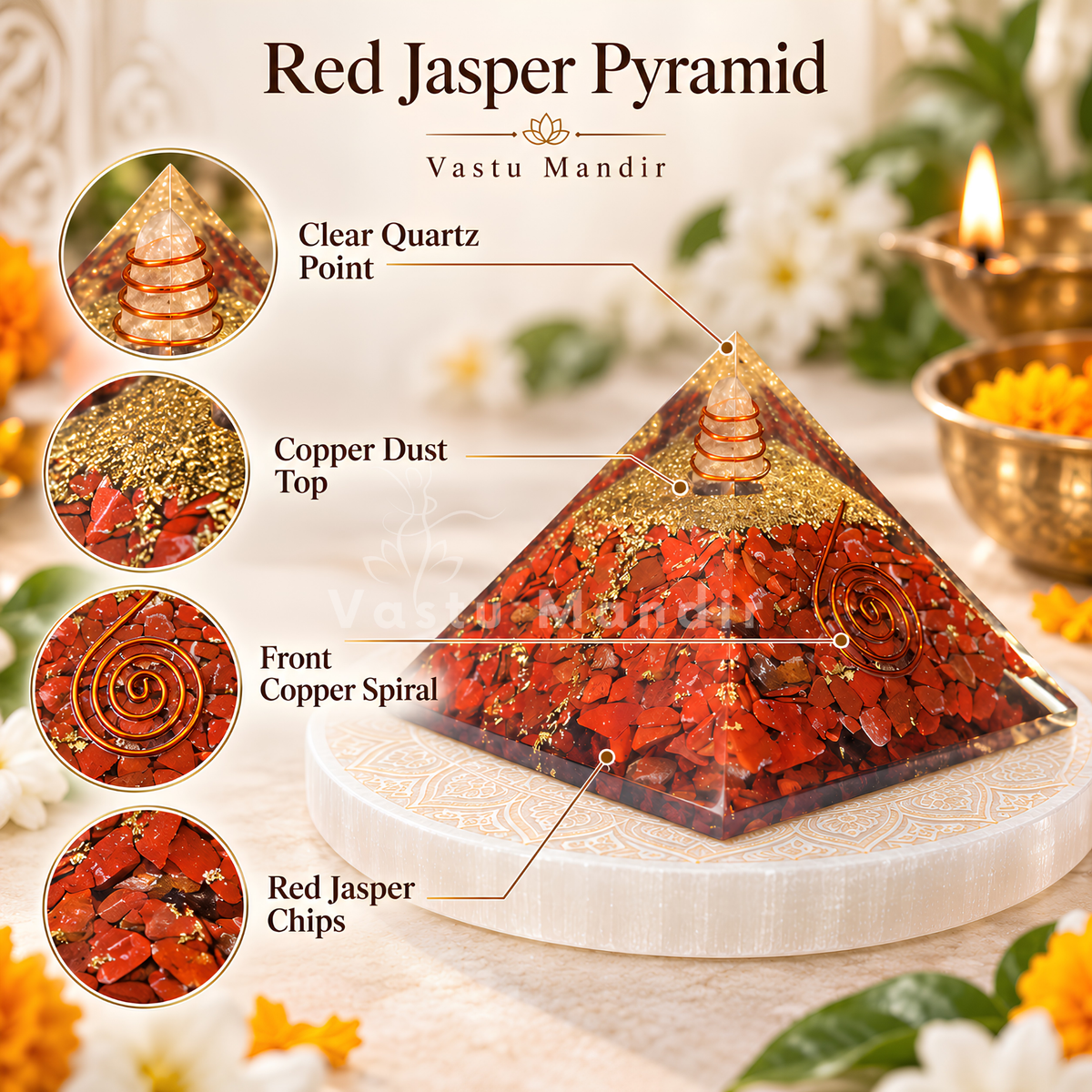 Red Jasper Pyramid Vastu Remedy for Grounding, Stability and Root Chakra Balance for Home Protection, Energy Support and Office Decor | 6.5 cm | 140 g