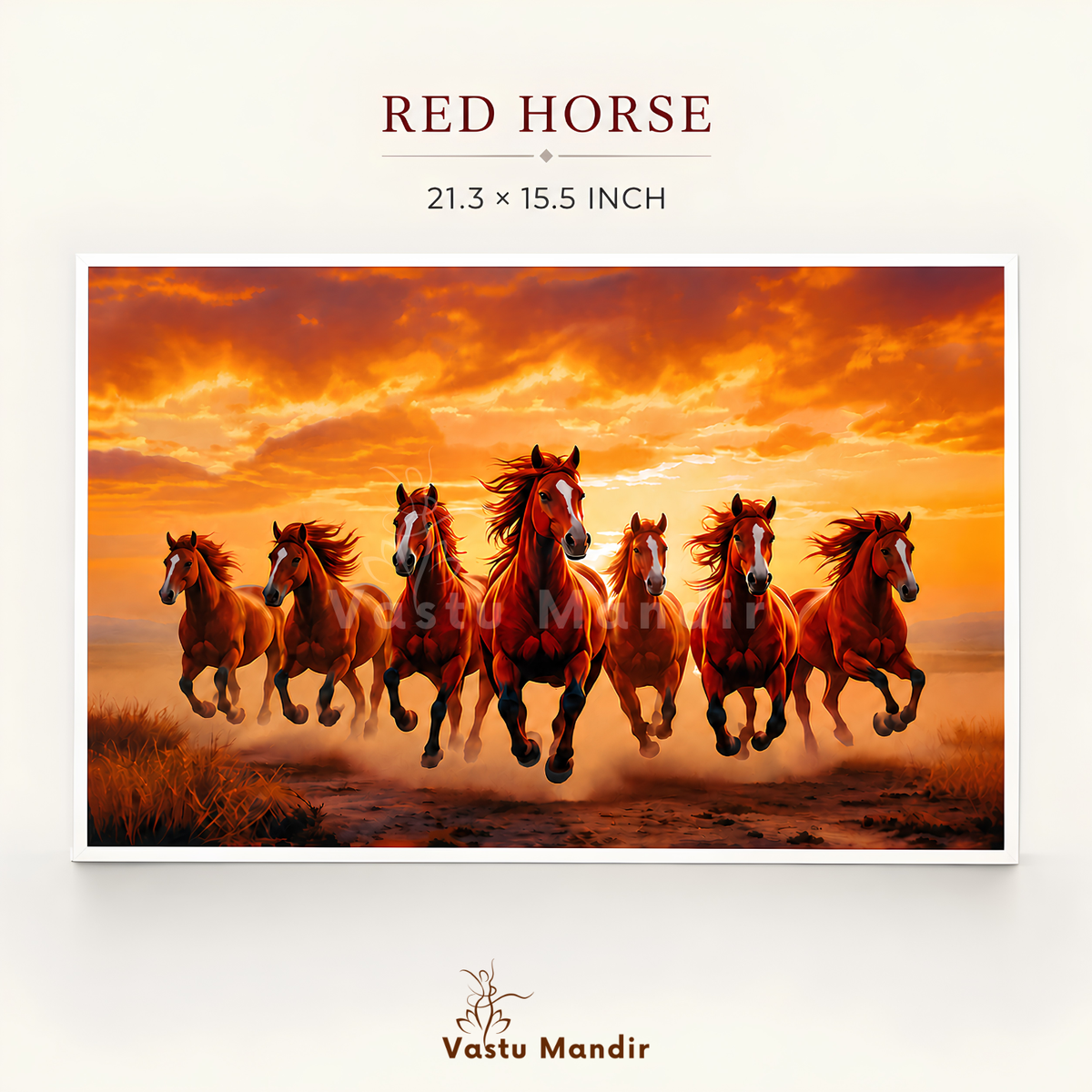 Full red seven running horses painting on a clean background