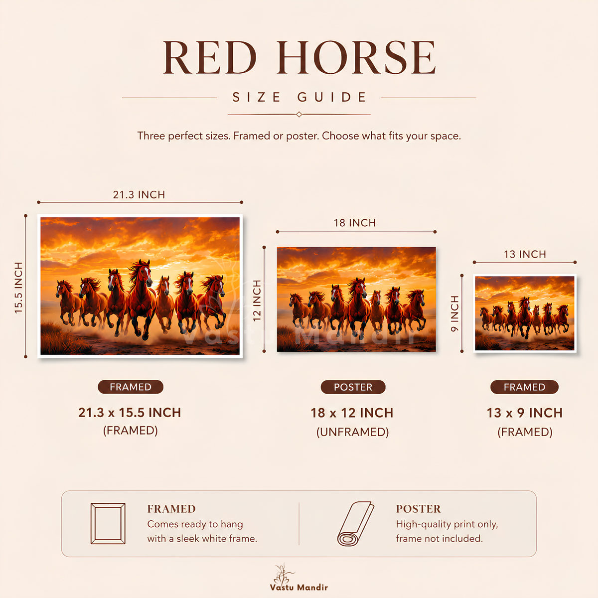 Red seven horses wall art size and proportion reference