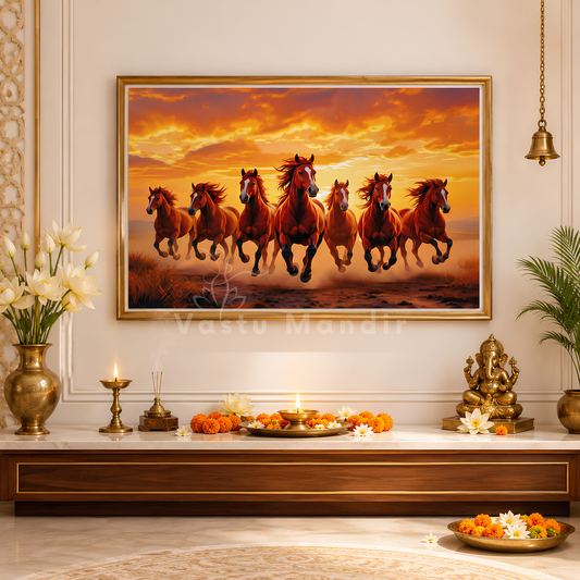 Red seven running horses painting shown as a full artwork view
