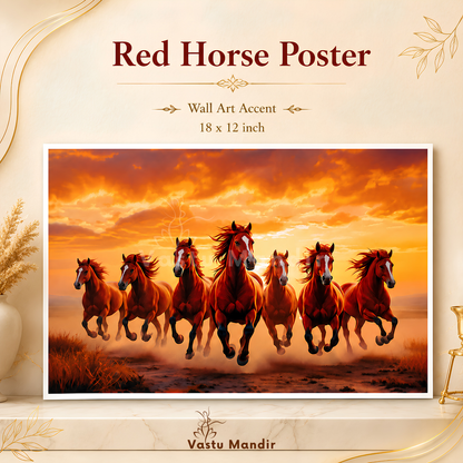 Close-up of the running horses and flowing manes in the red artwork