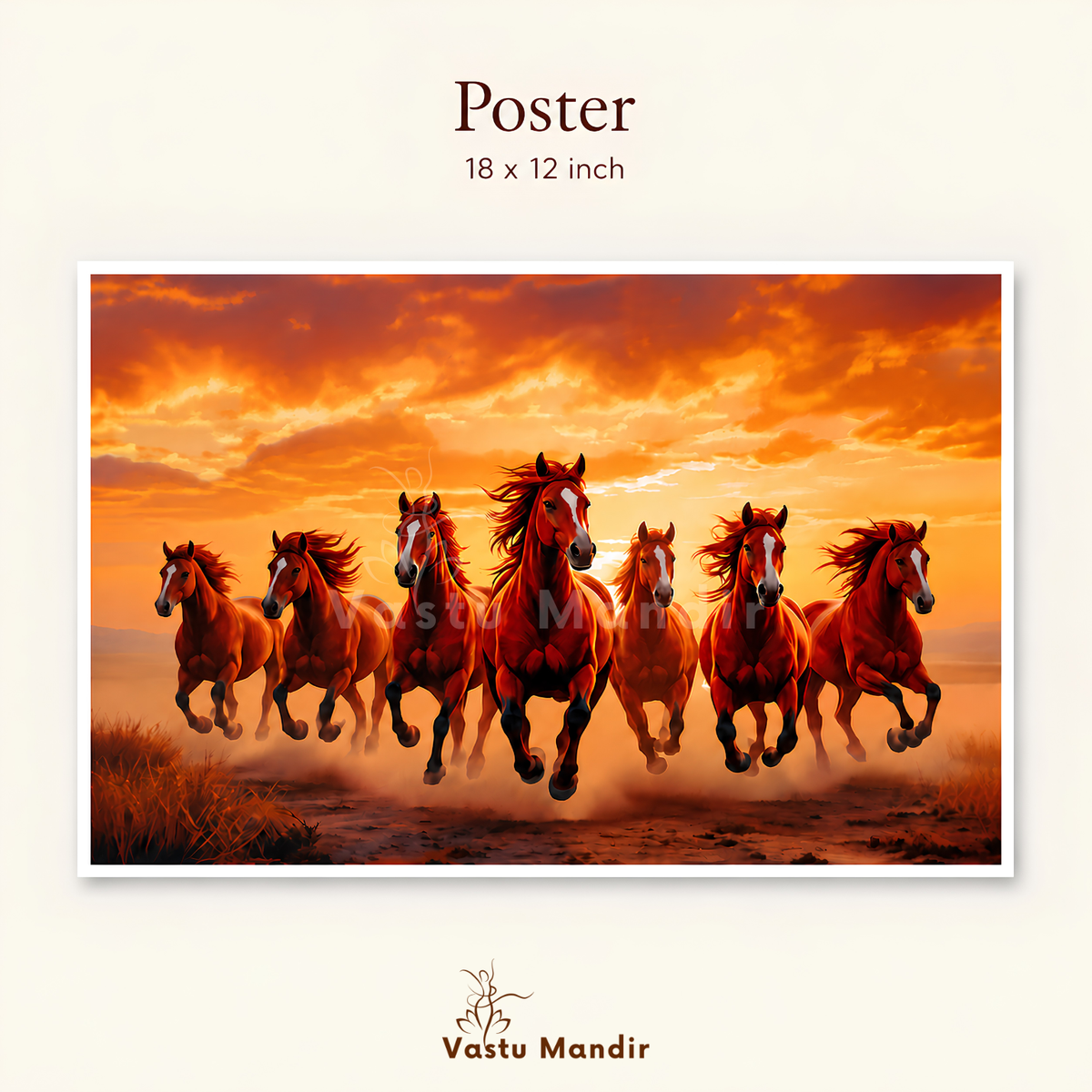 Red running horses painting shown in an office or reception setting