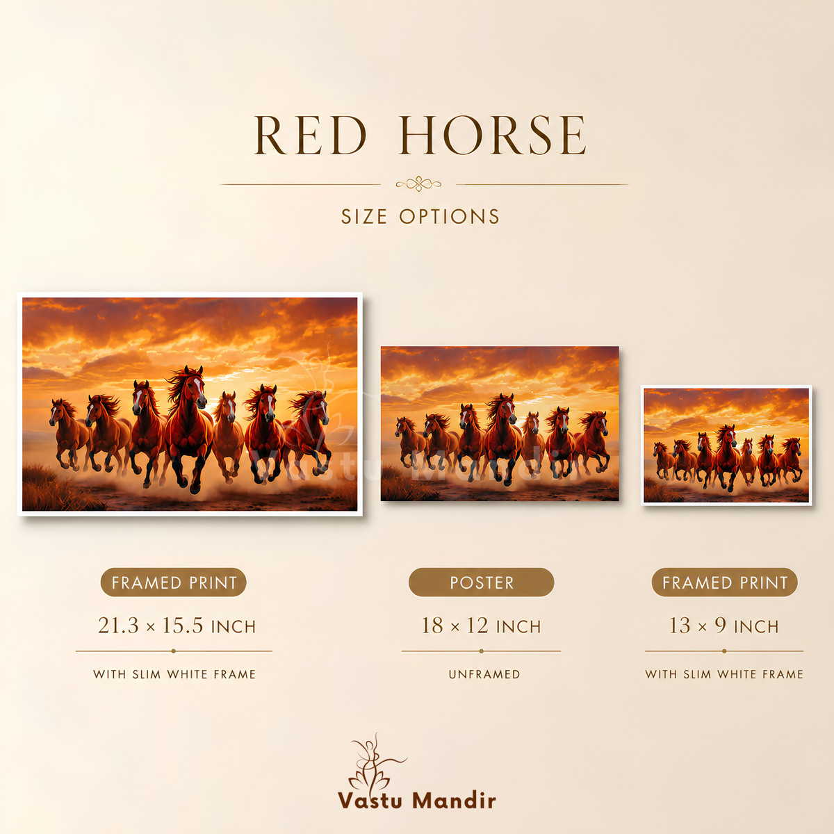 Red seven horses painting displayed in a premium interior