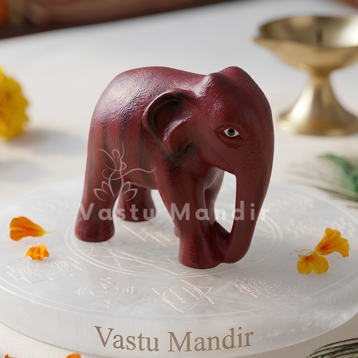 Royal Red Elephant Resin Sculpture Vastu Remedy for Strength, Leadership Energy and Prosperity Support for Home Entrance, Living Room and Office Decor | 14 x 15.5 cm | 250 gm