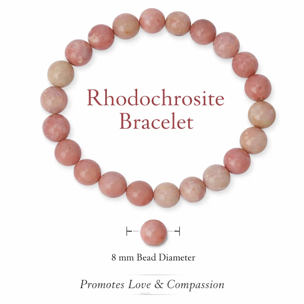 Natural Rhodochrosite Crystal Bracelet shown in a full circular view on a clean white background