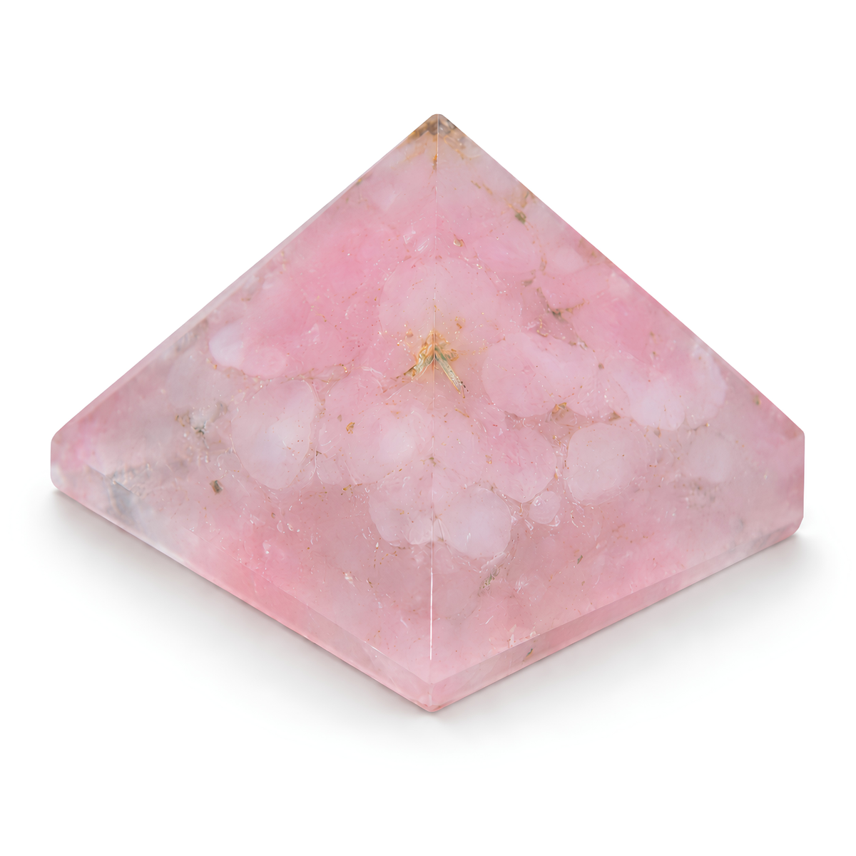 Rose Quartz Orgone Pyramid, rose quartz crystal – additional angle showing the pyramid proportions