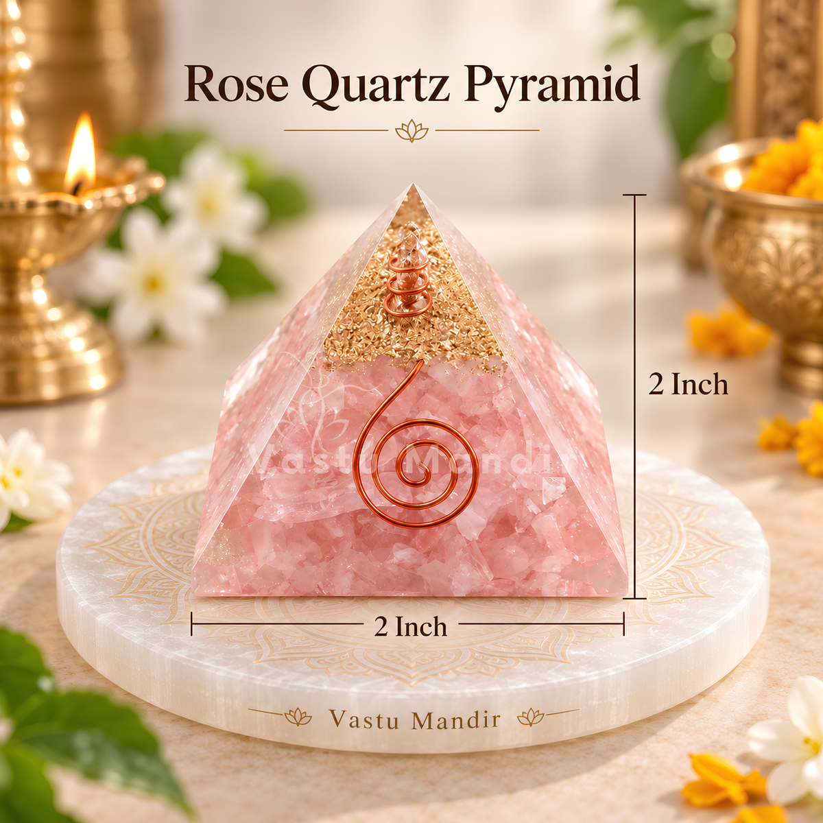 Rose Quartz Orgonite Pyramid Vastu Remedy for Love, Relationship Harmony and Heart Chakra Healing for Bedroom, Couple Spaces and Emotional Balance | 6.5 cm | 110 g