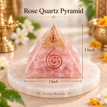 Rose Quartz Orgonite Pyramid Vastu Remedy for Love, Relationship Harmony and Heart Chakra Healing for Bedroom, Couple Spaces and Emotional Balance | 6.5 cm | 110 g