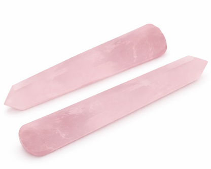 Rose Quartz Crystal Pencil on a white background