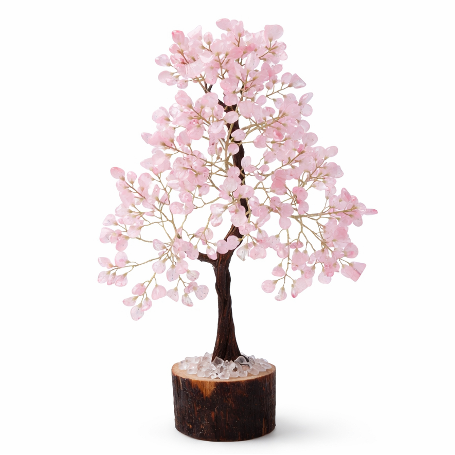 Rose Quartz Crystal Tree on a white background