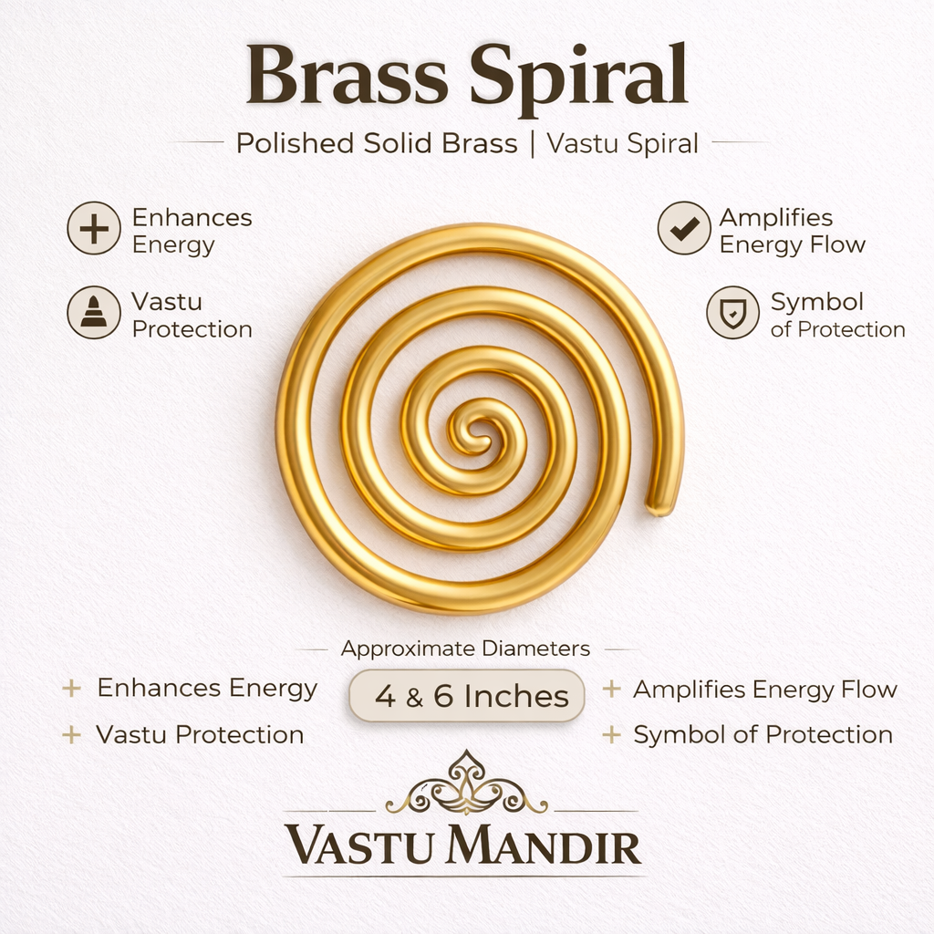 Brass Spiral with Vastu Mandir branding and features on a white background