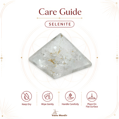 Natural Selenite Pyramid, selenite crystal – detail view of the base and layered construction