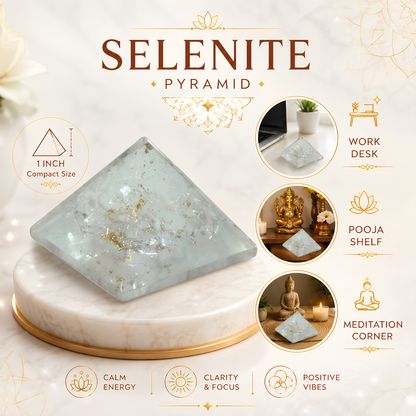 Natural Selenite Pyramid, selenite crystal – side profile showing the pyramid height and slope