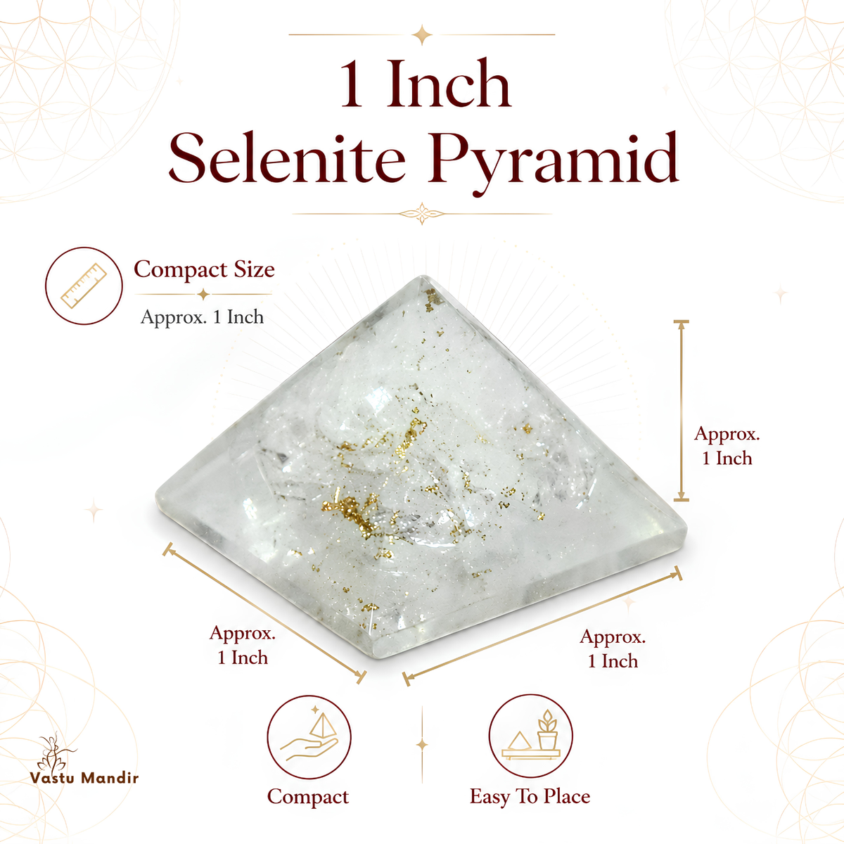 Natural Selenite Pyramid, selenite crystal – alternate product view with the full pyramid visible