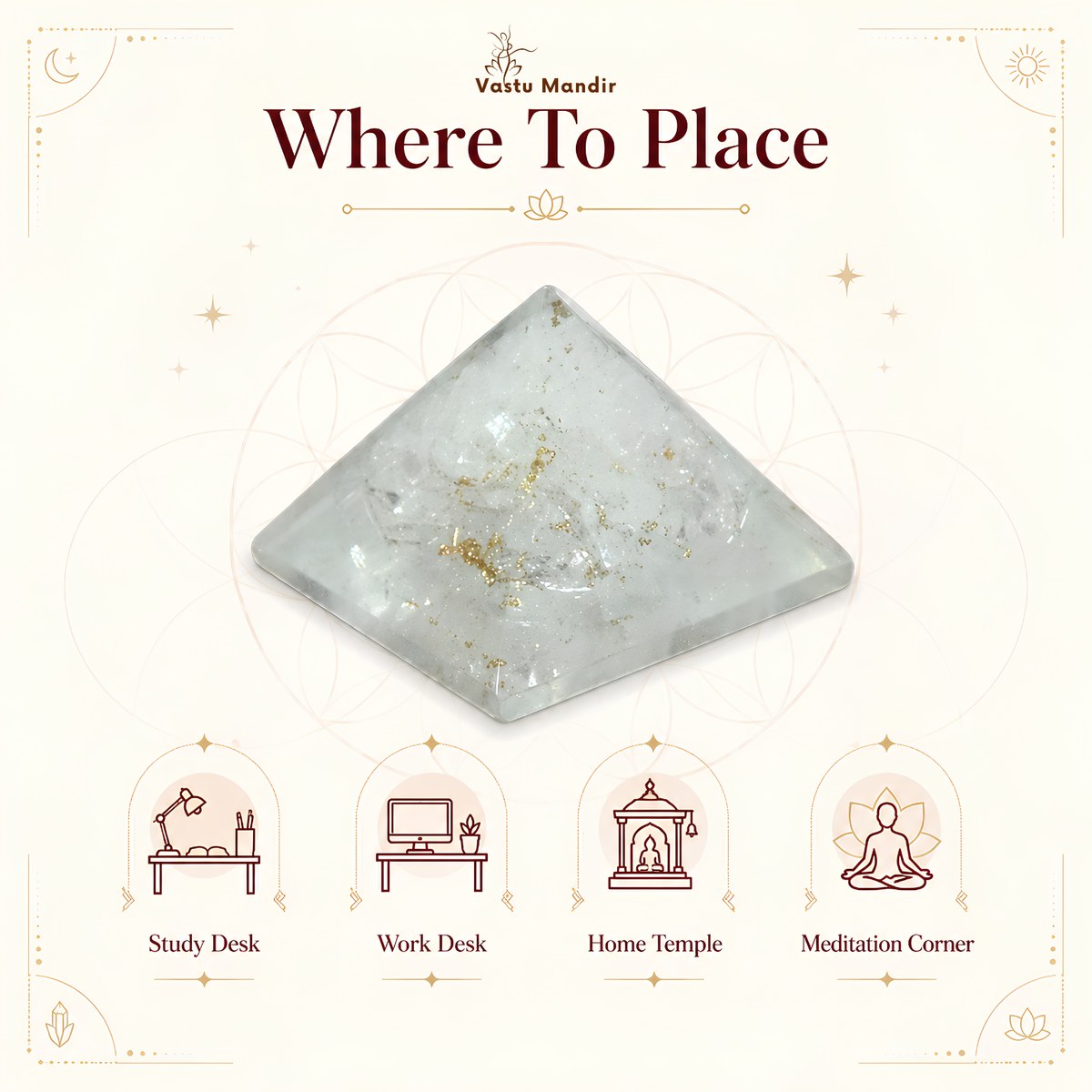 Natural Selenite Pyramid, selenite crystal – close product view highlighting material texture