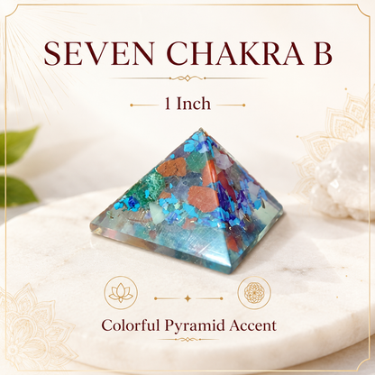 Seven Chakra Orgone Pyramid Layered Grid, orgonite – additional angle showing the pyramid proportions