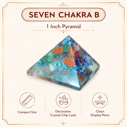Seven Chakra Orgone Pyramid Layered Grid, orgonite – side profile showing the pyramid height and slope