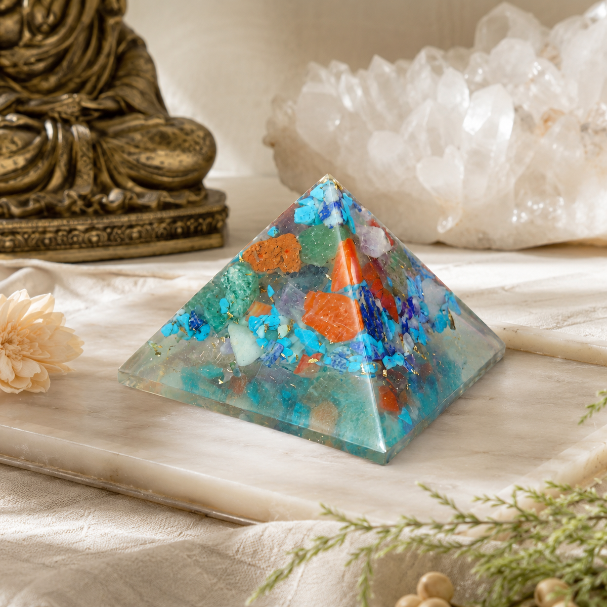 Seven Chakra Orgone Pyramid Layered Grid, orgonite – final gallery view of the pyramid design