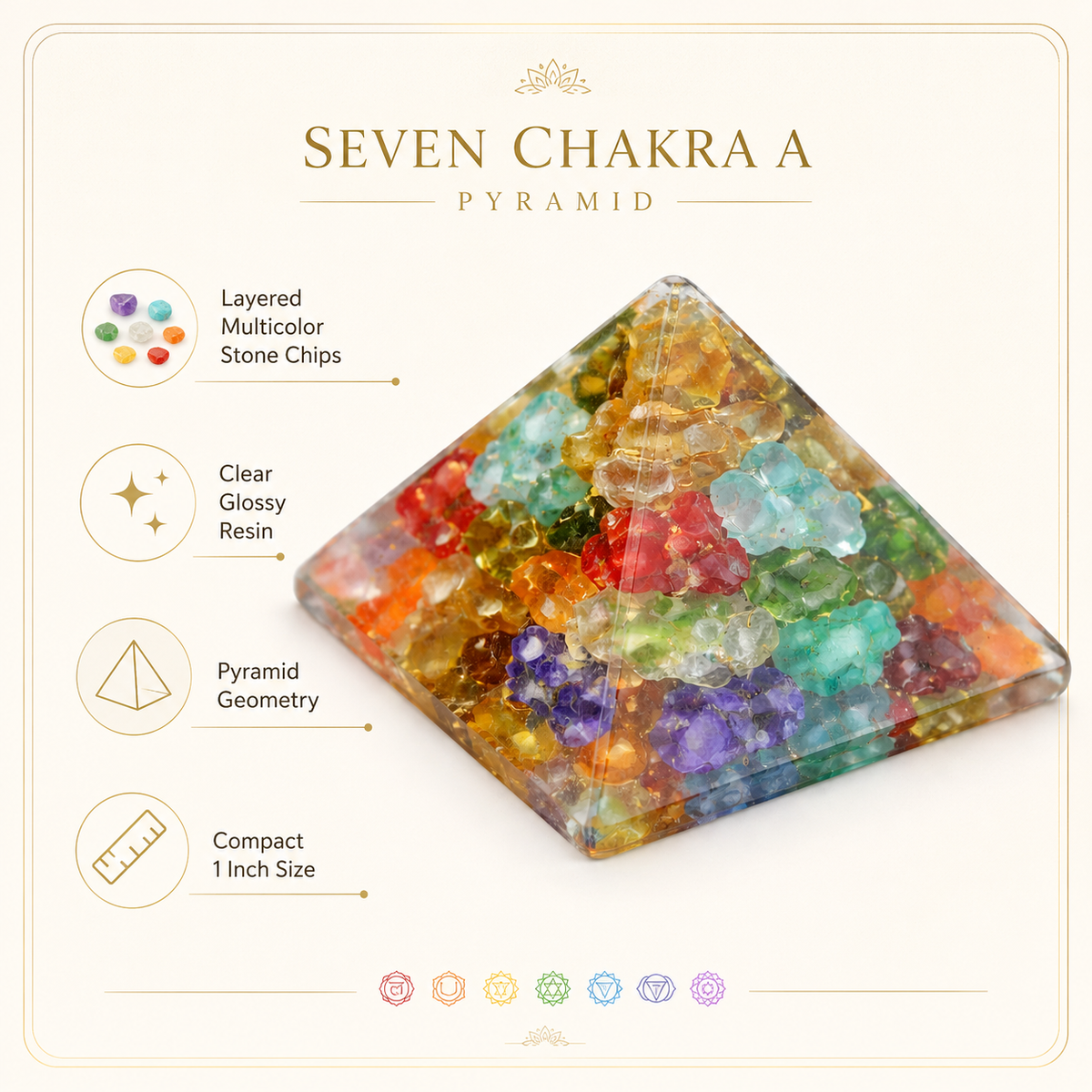 Seven Chakra Orgone Pyramid Multi-Stone Matrix, orgonite – close-up showing the surface finish and edges