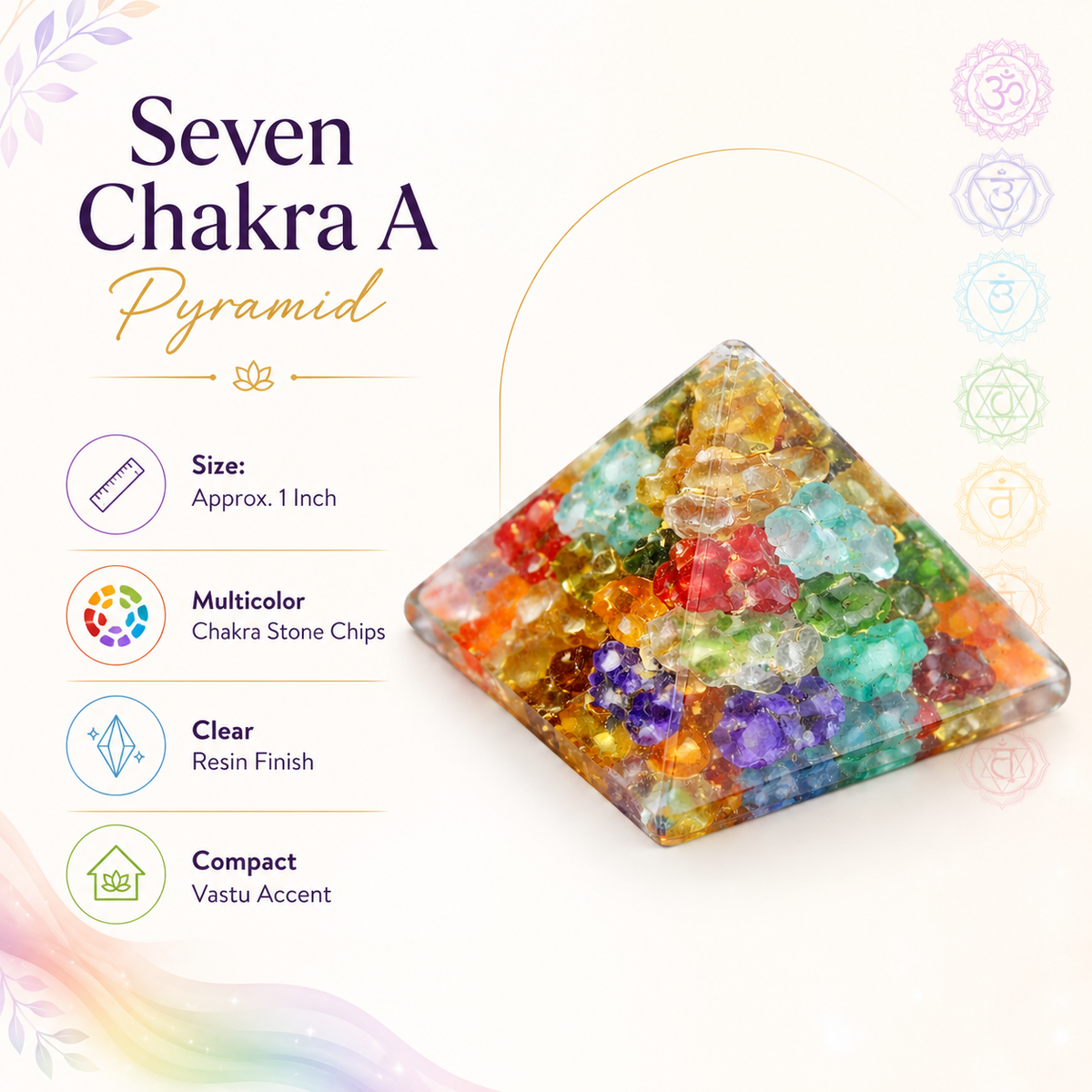 Seven Chakra Orgone Pyramid Multi-Stone Matrix, orgonite – top-down view showing the apex and square base
