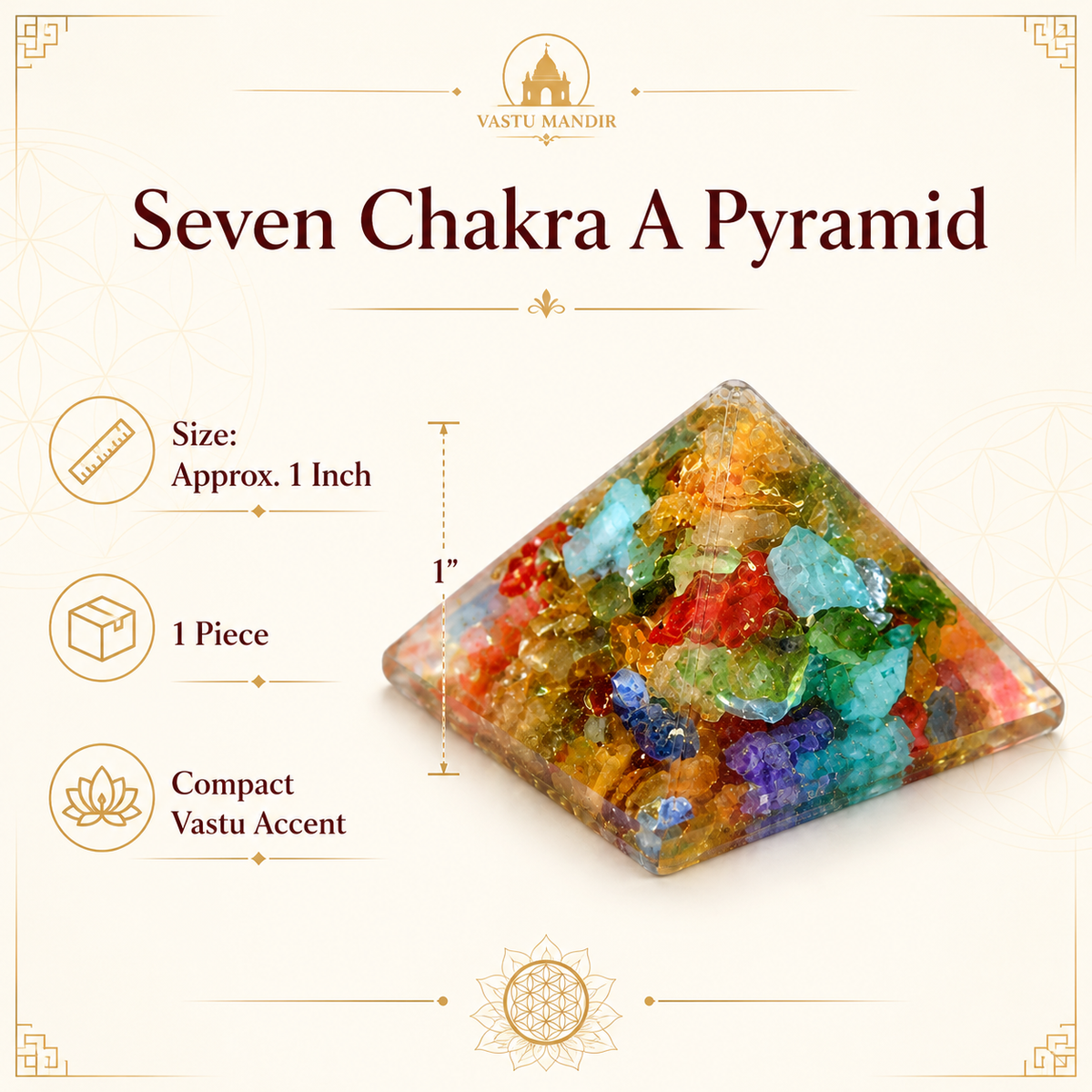 Seven Chakra Orgone Pyramid Multi-Stone Matrix, orgonite – alternate product view with the full pyramid visible