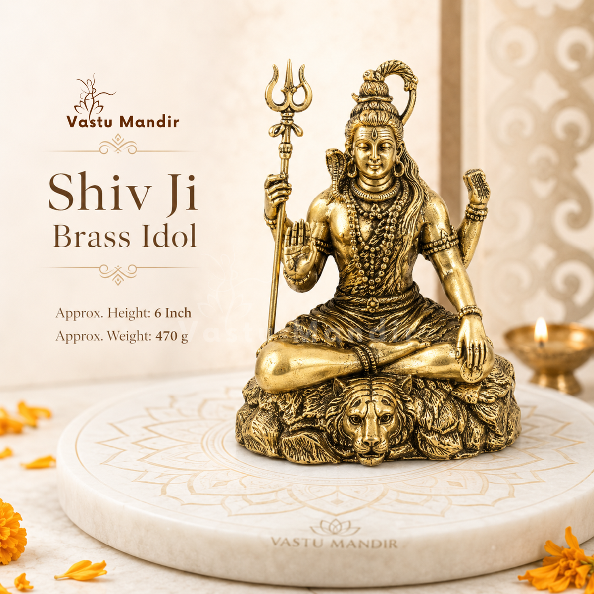 Brass Lord Shiv Ji idol dimension and weight infographic for the smaller idol