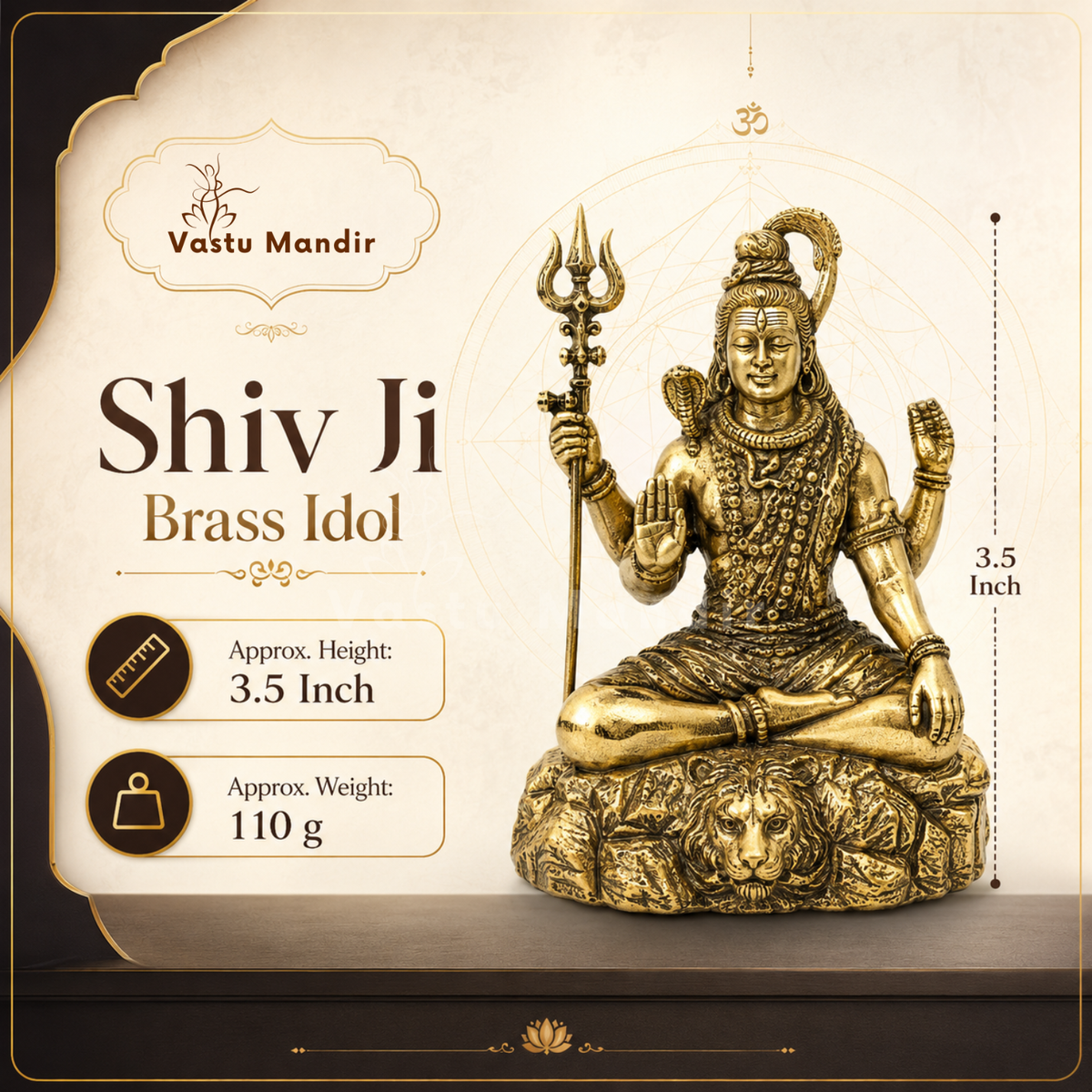Brass Lord Shiv Ji idol dimension and weight infographic for the larger idol