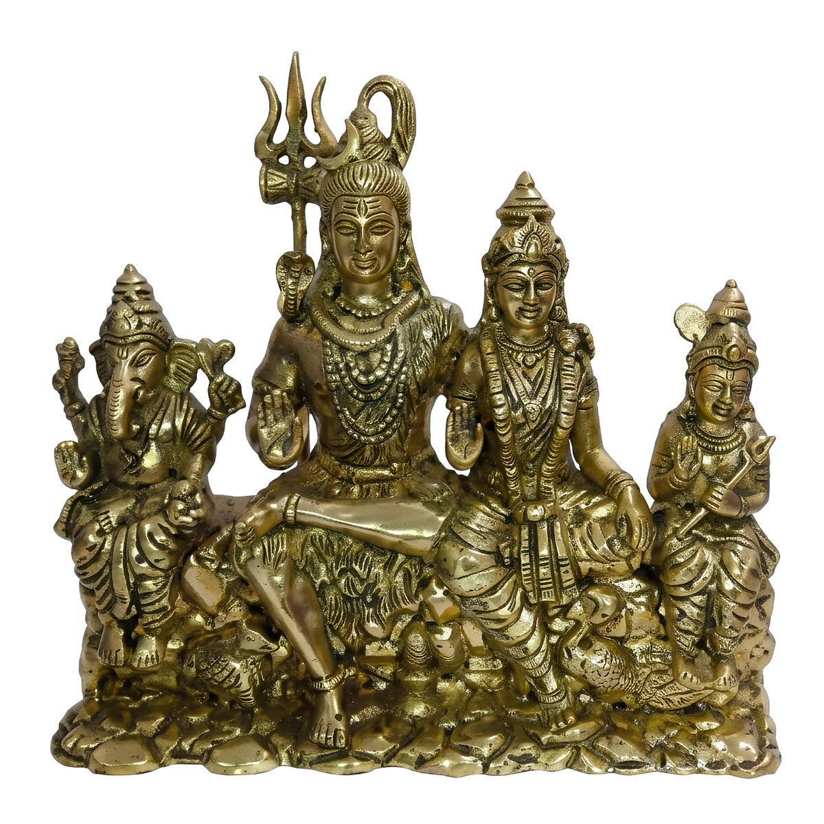 Shiv Parivar brass idol front view isolated on white background