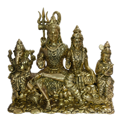 Shiv Parivar brass idol front view isolated on white background