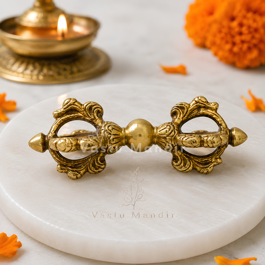 Brass Vajra Dorje Ritual Tool Vastu Remedy for Protection, Meditation Focus and Spiritual Strength for Home Temple and Healing Space | 5.6 x 2 Inch | 270 gm