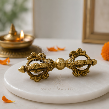 Brass Vajra Dorje Ritual Tool Vastu Remedy for Protection, Meditation Focus and Spiritual Strength for Home Temple and Healing Space | 5.6 x 2 Inch | 270 gm