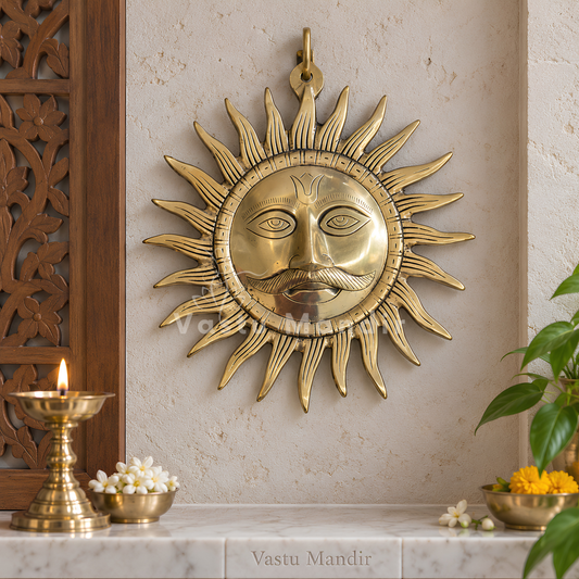 Brass Surya (Sun) Ji Wall Hanging Idol Vastu Remedy for East Direction Balance, Fame and Positive Energy | 24 X 24 cm | 1 kg