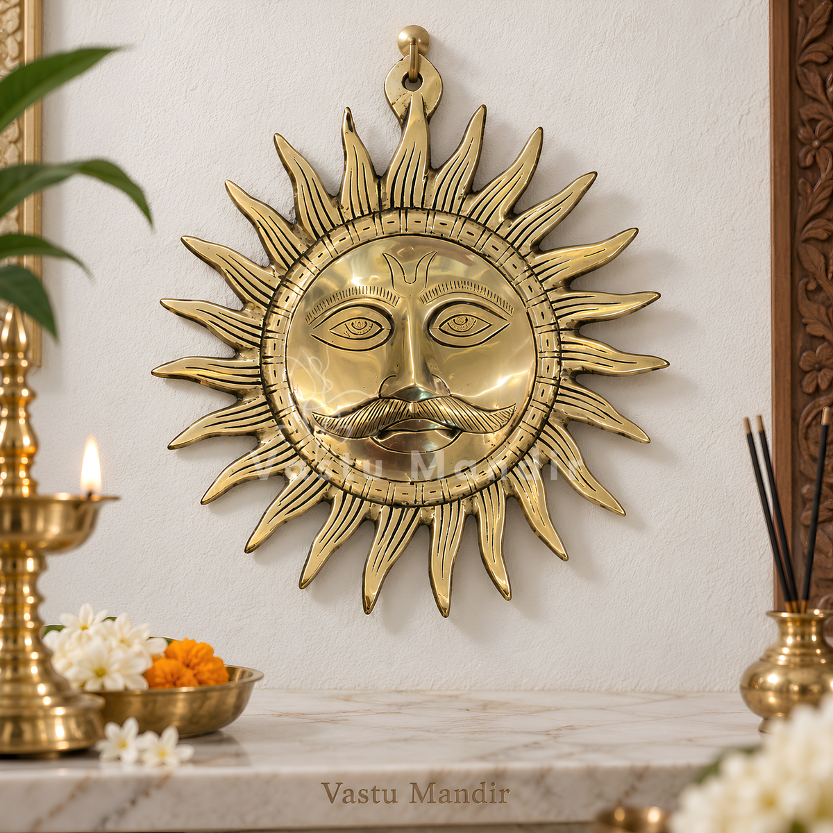 Brass Surya (Sun) Ji Wall Hanging Idol Vastu Remedy for East Direction Balance, Fame and Positive Energy | 24 X 24 cm | 1 kg