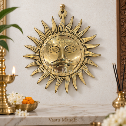 Brass Surya (Sun) Ji Wall Hanging Idol Vastu Remedy for East Direction Balance, Fame and Positive Energy | 24 X 24 cm | 1 kg