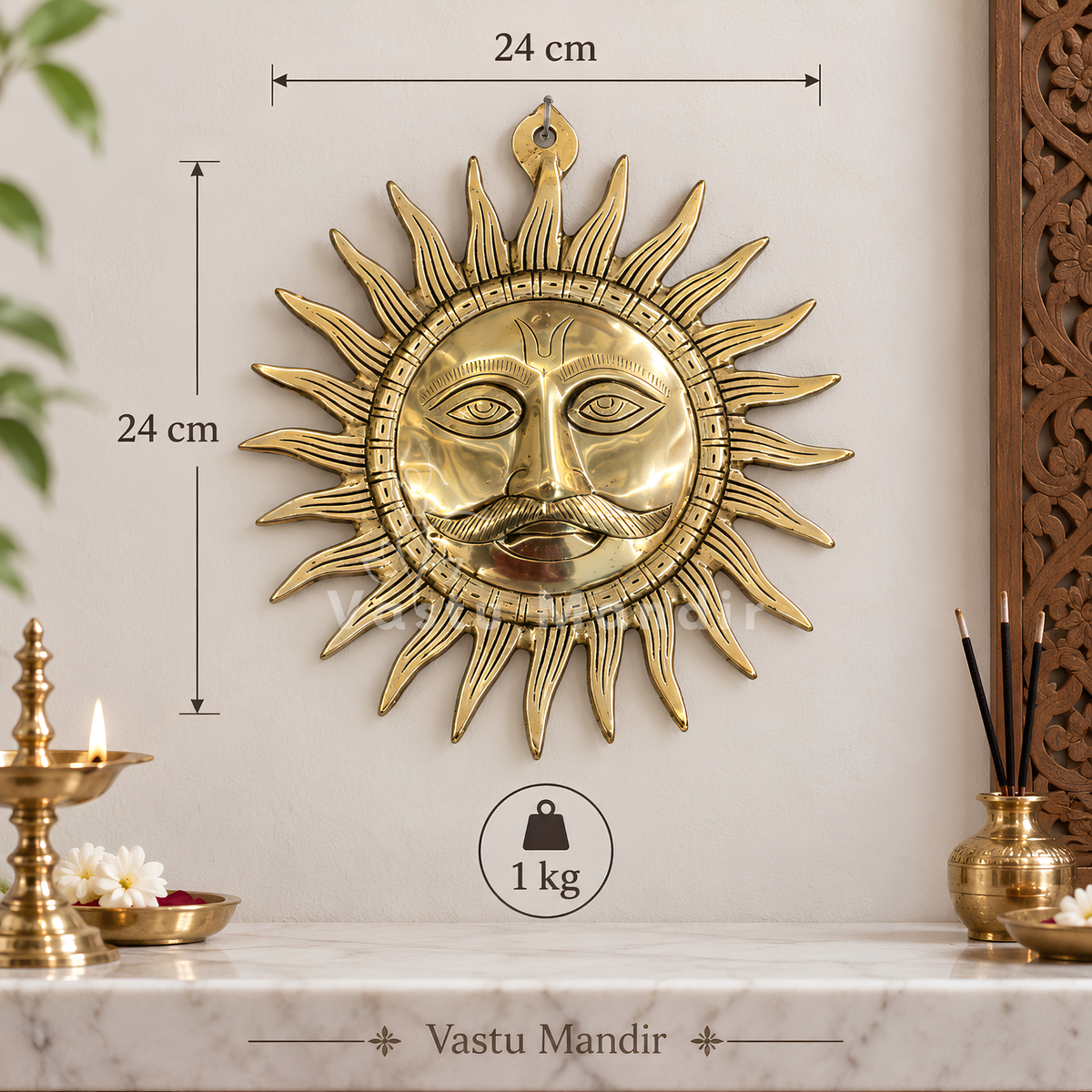 Brass Surya (Sun) Ji Wall Hanging Idol Vastu Remedy for East Direction Balance, Fame and Positive Energy | 24 X 24 cm | 1 kg