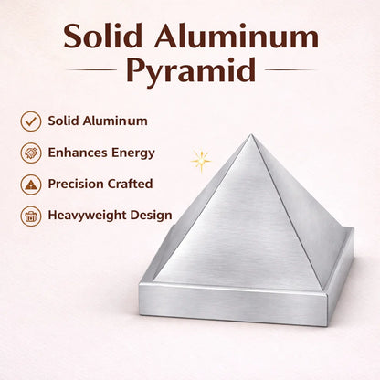 Solid aluminium pyramid infographic highlighting material, craftsmanship and heavyweight design