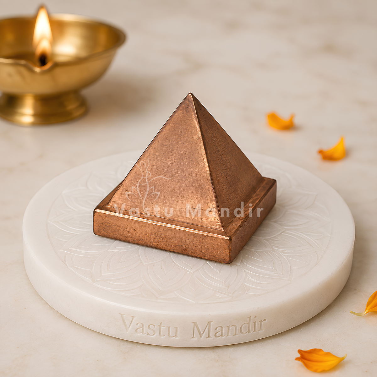 Solid Copper Pyramid Vastu Remedy for Health, Wealth and Positive Energy Balance for Home Entrance, Main Door and Kitchen Placement | 7.6 cm | 850 g