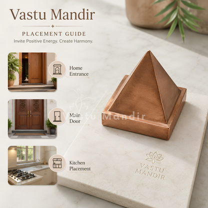 Solid Copper Pyramid Vastu Remedy for Health, Wealth and Positive Energy Balance for Home Entrance, Main Door and Kitchen Placement | 7.6 cm | 850 g