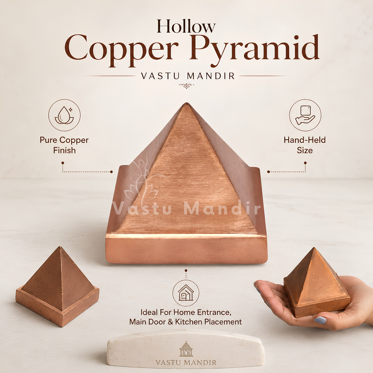 Solid Copper Pyramid Vastu Remedy for Health, Wealth and Positive Energy Balance for Home Entrance, Main Door and Kitchen Placement | 7.6 cm | 850 g
