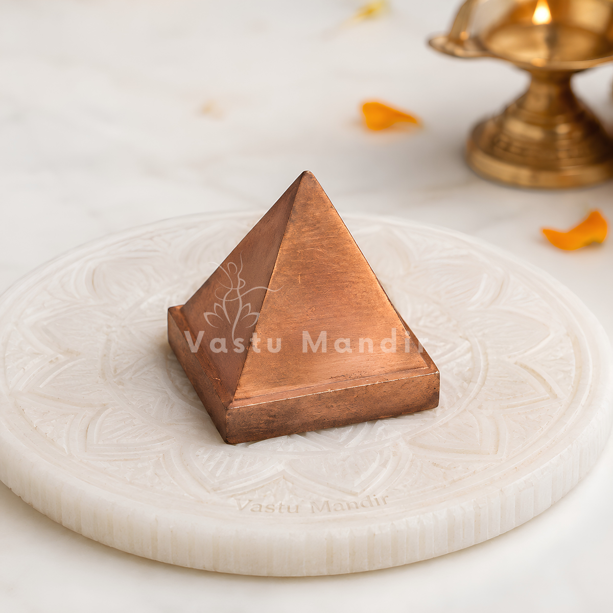Solid Copper Pyramid Vastu Remedy for Health, Wealth and Positive Energy Balance for Home Entrance, Main Door and Kitchen Placement | 7.6 cm | 850 g
