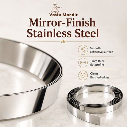 Mirror-finish stainless steel Vastu strip showing reflective surface and flat profile