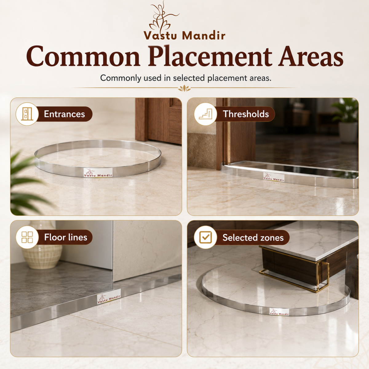 Stainless steel Vastu strip placement guide for entrances, thresholds and floor lines