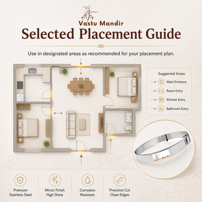 Home floor plan showing selected stainless steel Vastu strip placement areas